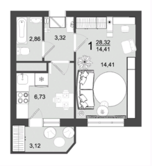 ЖК «Майданово Парк», планировка 1-комнатной квартиры, 28.32 м²