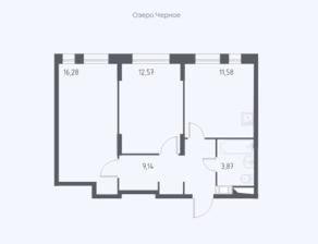 ЖК «Люберцы 2022», планировка 2-комнатной квартиры, 53.44 м²