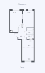 ЖК «Люберцы 2022», планировка 3-комнатной квартиры, 55.45 м²