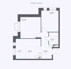 ЖК «Люберцы 2022», планировка 3-комнатной квартиры, 47.61 м²