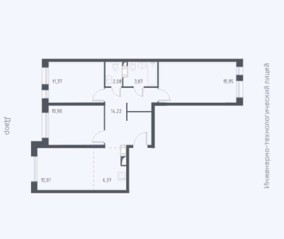ЖК «Люберцы 2022», планировка 4-комнатной квартиры, 76.85 м²