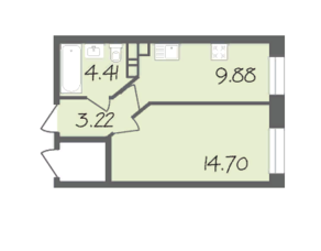 ЖК «Истомкино Парк», планировка 1-комнатной квартиры, 32.21 м²