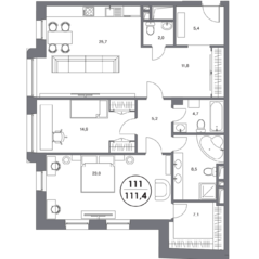 МФК «Театральный Дом», планировка 2-комнатной квартиры, 111.40 м²