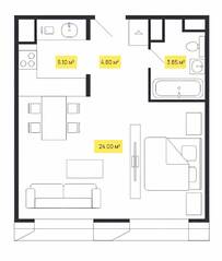 ЖК «Shome», планировка 1-комнатной квартиры, 37.00 м²