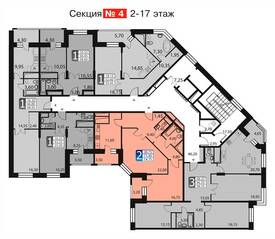 ЖК «Загорье», планировка 2-комнатной квартиры, 75.70 м²