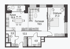 МФК «Резиденции архитекторов», планировка 2-комнатной квартиры, 81.00 м²