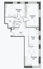 МФК «Резиденции архитекторов», планировка 3-комнатной квартиры, 122.60 м²