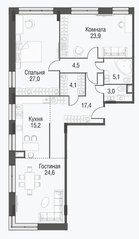 МФК «Резиденции архитекторов», планировка 3-комнатной квартиры, 124.80 м²