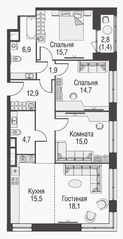 МФК «Резиденции архитекторов», планировка 4-комнатной квартиры, 107.70 м²