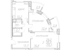 ЖК «Полет» (Ногинск), планировка 2-комнатной квартиры, 60.80 м²