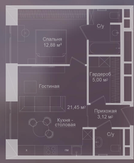 МФК «Долгоруковская, 25», планировка 2-комнатной квартиры, 50.00 м²