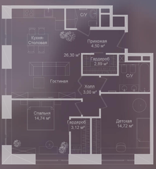 МФК «Долгоруковская, 25», планировка 3-комнатной квартиры, 82.10 м²