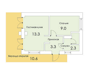МЖК «ЭКО ном и Я», планировка 1-комнатной квартиры, 32.60 м²