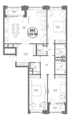 МФК «Искра-Парк», планировка 4-комнатной квартиры, 123.90 м²