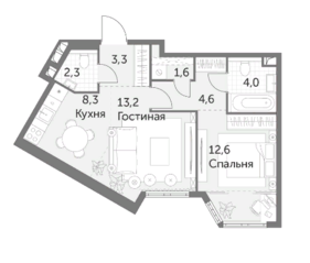 ЖК «Архитектор», планировка 2-комнатной квартиры, 49.90 м²