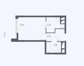 МФК «Спутник», планировка 1-комнатной квартиры, 25.83 м²