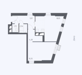 МФК «Спутник», планировка 1-комнатной квартиры, 49.19 м²