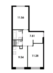 МЖК «Одинцовские кварталы», планировка 2-комнатной квартиры, 45.15 м²