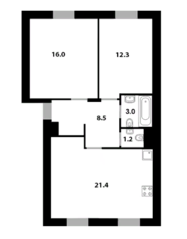 МЖК «Одинцовские кварталы», планировка 2-комнатной квартиры, 61.40 м²