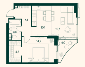ЖК «Клубный город на реке Primavera», планировка 1-комнатной квартиры, 52.70 м²