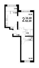 ЖК «Серебро», планировка 2-комнатной квартиры, 62.00 м²