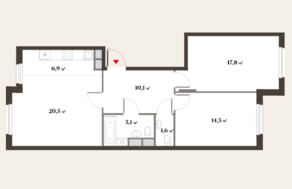 ЖК Миниполис «Восемь кленов», планировка 3-комнатной квартиры, 76.50 м²