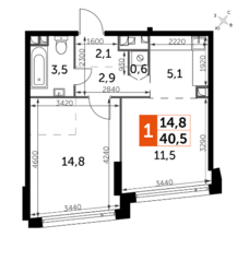 ЖК «Rotterdam», планировка 1-комнатной квартиры, 40.80 м²