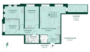 ЖК «Magnifika», планировка 3-комнатной квартиры, 87.32 м²