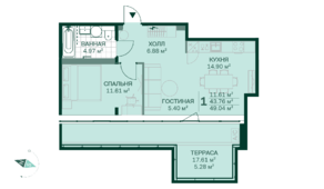 ЖК «Magnifika», планировка 1-комнатной квартиры, 49.04 м²
