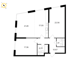ЖК «КутузовGRAD II», планировка 3-комнатной квартиры, 93.49 м²