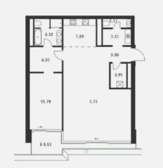 ЖК «Бадаевский», планировка 2-комнатной квартиры, 99.90 м²