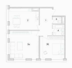 ЖК «Сенатор», планировка 2-комнатной квартиры, 76.10 м²