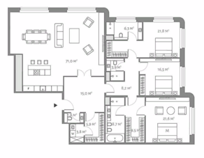 МФК «Fairmont Vesper Residences», планировка 4-комнатной квартиры, 194.00 м²