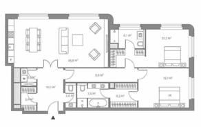 МФК «Fairmont Vesper Residences», планировка 3-комнатной квартиры, 134.90 м²