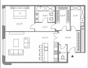 МФК «Fairmont Vesper Residences», планировка 2-комнатной квартиры, 107.50 м²