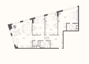 ЖК «Sky House», планировка 4-комнатной квартиры, 140.50 м²