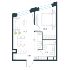 ЖК «Level Нагатинская», планировка 2-комнатной квартиры, 40.00 м²