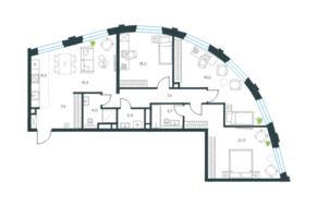 ЖК «Level Нагатинская», планировка 4-комнатной квартиры, 99.80 м²