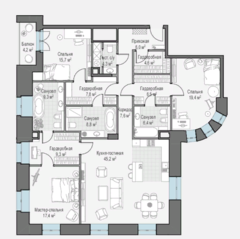 ЖК «Клубный дом Чистые Пруды», планировка 3-комнатной квартиры, 170.00 м²