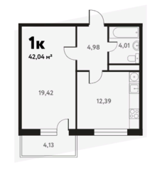 ЖК «Южное Пушкино», планировка 1-комнатной квартиры, 42.16 м²