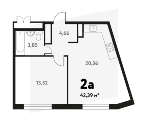 ЖК «Южное Пушкино», планировка 2-комнатной квартиры, 42.50 м²