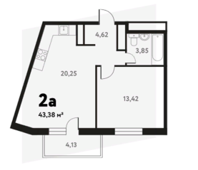 ЖК «Южное Пушкино», планировка 2-комнатной квартиры, 43.50 м²