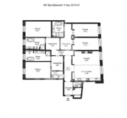 МЖК «Дом Абрикосова», планировка 4-комнатной квартиры, 227.00 м²