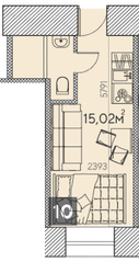 Апарт-отель «Park Side», планировка студии, 15.02 м²