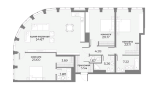 Апарт-отель «Sky View», планировка 3-комнатной квартиры, 152.41 м²