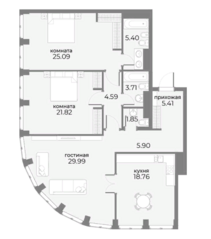 Апарт-комплекс «Sky View», планировка 3-комнатной квартиры, 122.52 м²