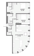 Апарт-комплекс «Sky View», планировка 2-комнатной квартиры, 110.71 м²