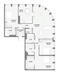 Апарт-отель «Sky View», планировка 4-комнатной квартиры, 175.96 м²