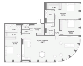Апарт-комплекс «Sky View», планировка 3-комнатной квартиры, 200.67 м²