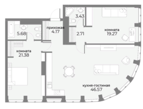 Апарт-комплекс «Sky View», планировка 2-комнатной квартиры, 103.21 м²